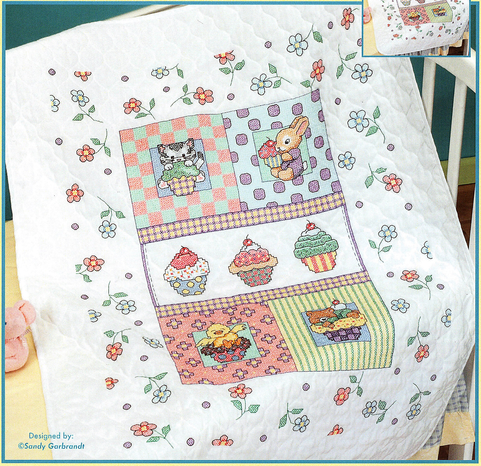VINTAGE Janlynn Fly Away Bunny Crib Cover Baby Quilt Stamped Cross Stitch  Kit 