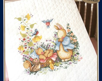 Janlynn Stamped Cross Stitch Kit Baby Quilt BABY DEER Pre Quilted and ...