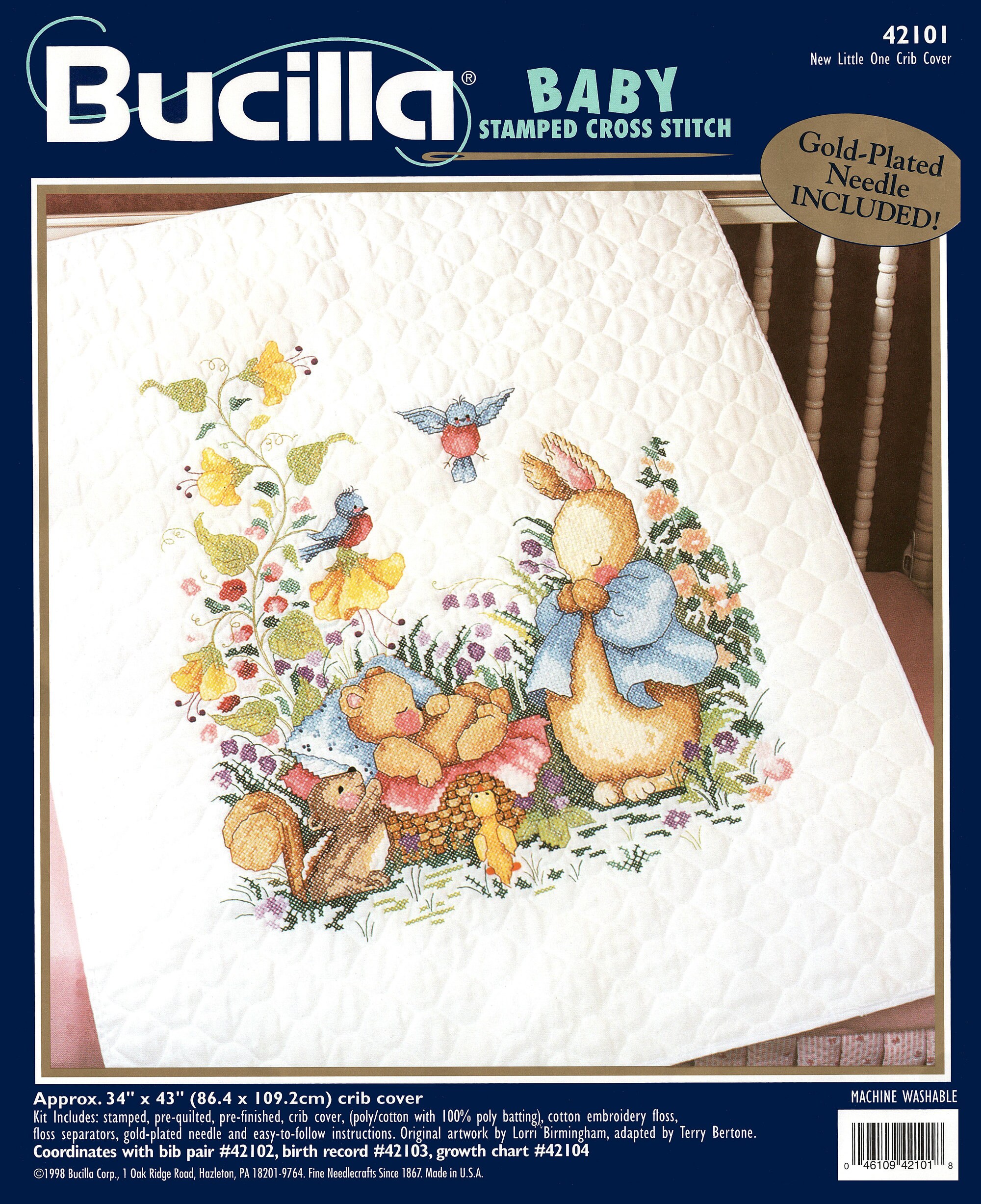 Bucilla Springtime Animal Baby Quilt Stamped Cross-Stitch Kit
