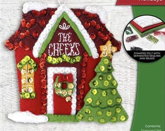 Bucilla "Home for the Holidays" Felt Applique Tree Ornament Kit 89511 ~ Cute Christmas House for your Tree ~ Makes 1 Collectible Ornament