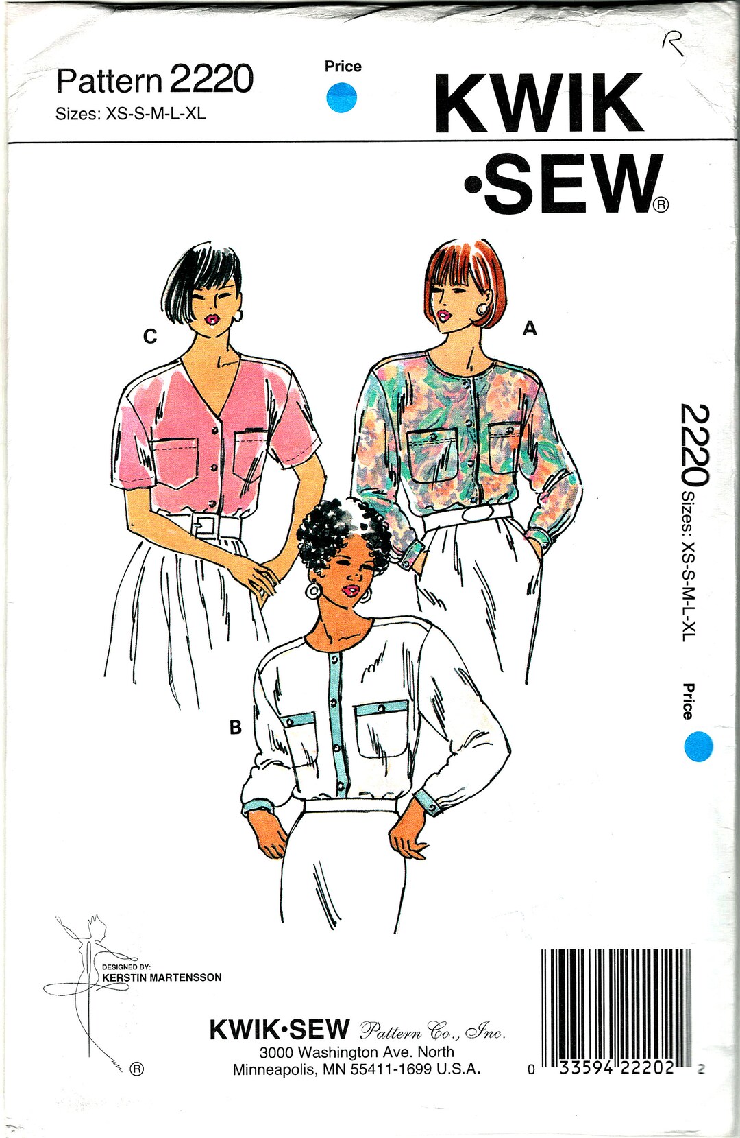 Kwik Sew 2220 Pretty Blouse Pattern: Round or V Neck, Long or Short ...