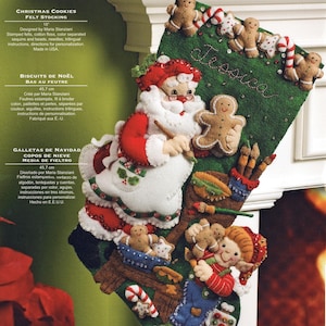 Bucilla &quot;Christmas Cookies&quot; Felt Applique Stocking Kit 86106 18&quot; - Santa & Elves Baking and Painting Gingerbread Men! Enchanting Design! 18&quot;