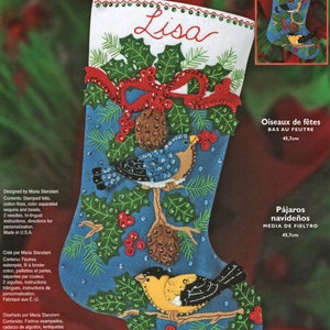 Bucilla &quot;Holiday Birds&quot; Felt Applique Stocking Kit 84957, 18&quot; ~ Songbirds with Pinecones & Holly ~ Beautiful!