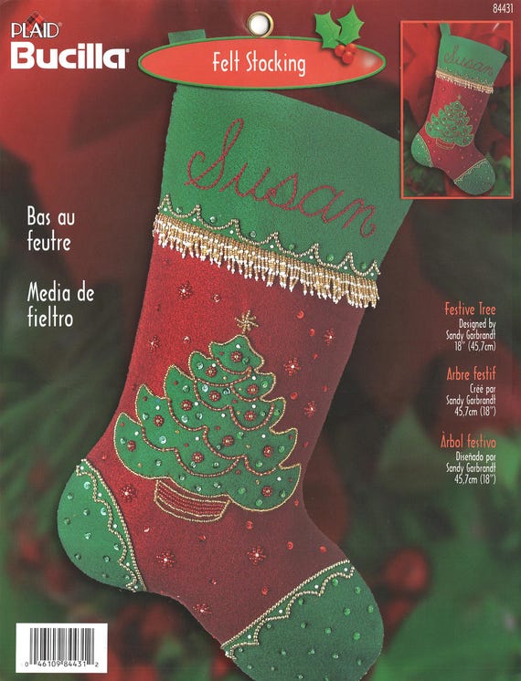 Bucilla "Festive Tree" Felt Applique Stocking Kit 84431, 18" ~ Simple but Elegant Design with an Old-Fashioned Look and Beaded Trim