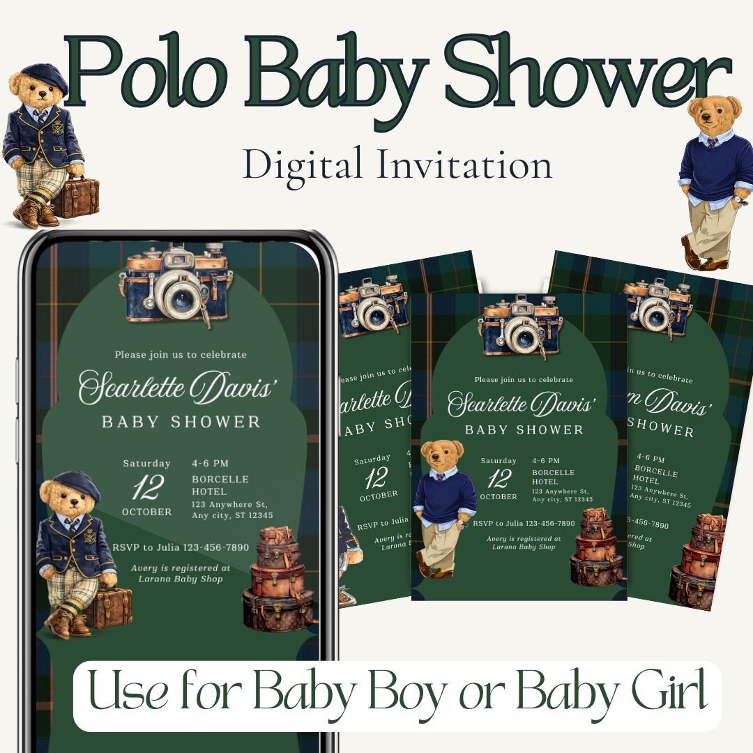 Polo Baby Shower Invitation Ralph Baby Shower E-vite Teddy Bear Baby ...