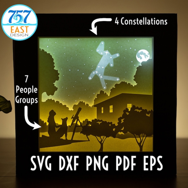 Dog Mom Stargazing Customizable Shadow Box SVG, Astrology, Zodiac, Moon, Orion, Big Dipper, Dog Star, Gemini Constellation