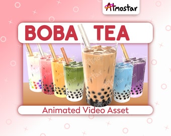 Superposición de transmisión de Boba Tea Cup: 7 lindos recursos de video de Bubble Tea con animación sutil para Vtuber Prop o decoración de cámara web