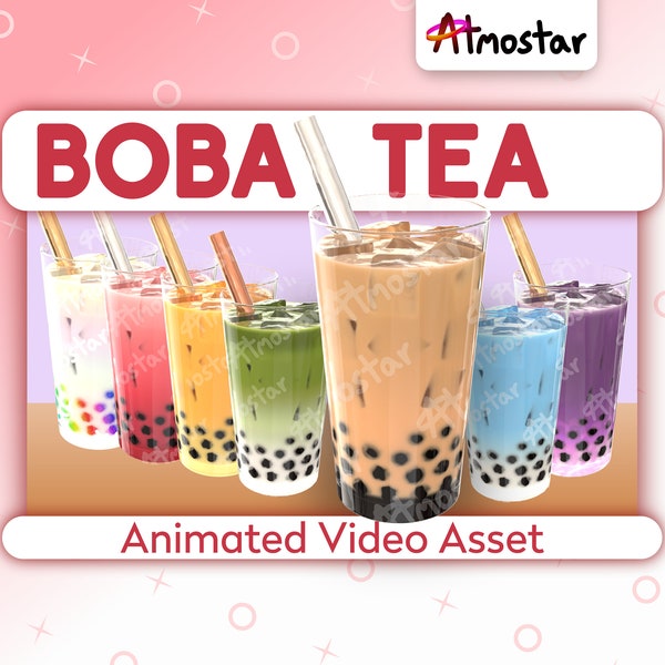 Boba Tea Cup Stream Overlay - 7 Cute Bubble Tea Video Assets with Subtle Animation for Vtuber Prop or Webcam Decoration