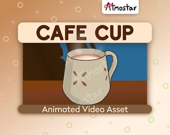 Superposición de transmisión de taza de café animada: 6 acogedores recursos de video de bebidas calientes con lindo vapor animado para Vtuber Prop o decoración de cámara web