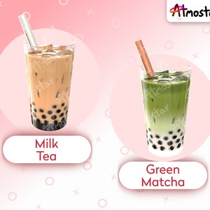 Boba Tea Cup Stream Overlay 7 Cute Bubble Tea Video Assets with Subtle Animation for Vtuber Prop or Webcam Decoration image 4