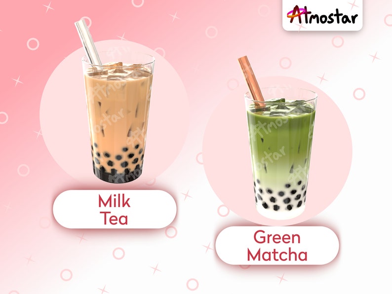 Boba Tea Cup Stream Overlay 7 Cute Bubble Tea Video Assets with Subtle Animation for Vtuber Prop or Webcam Decoration image 4