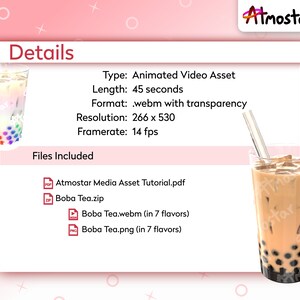 Boba Tea Cup Stream Overlay 7 Cute Bubble Tea Video Assets with Subtle Animation for Vtuber Prop or Webcam Decoration image 2