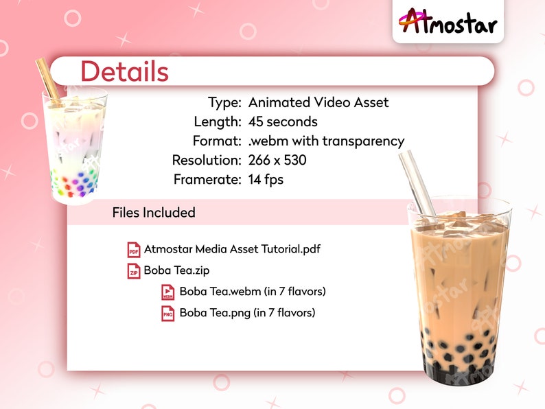 Boba Tea Cup Stream Overlay 7 Cute Bubble Tea Video Assets with Subtle Animation for Vtuber Prop or Webcam Decoration image 2