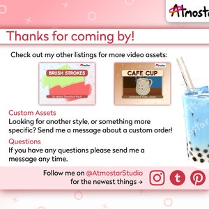 Boba Tea Cup Stream Overlay 7 Cute Bubble Tea Video Assets with Subtle Animation for Vtuber Prop or Webcam Decoration image 10