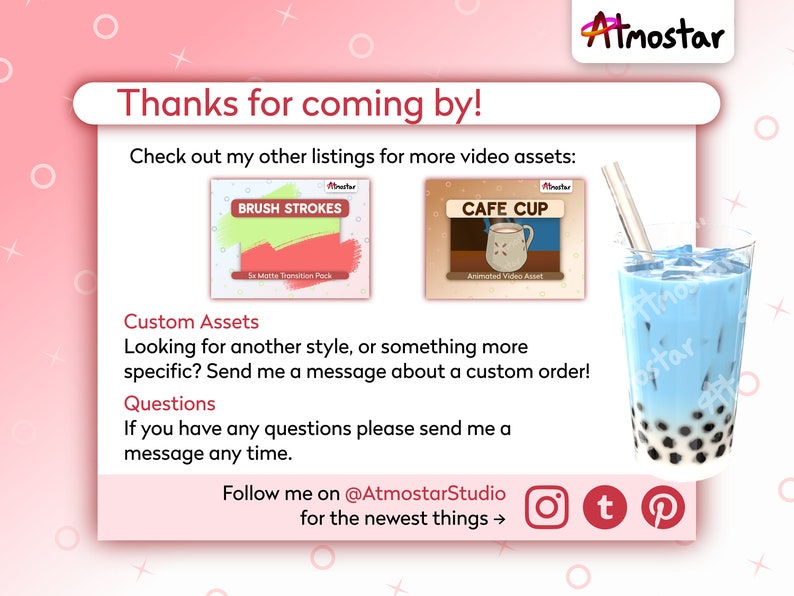 Boba Tea Cup Stream Overlay 7 Cute Bubble Tea Video Assets with Subtle Animation for Vtuber Prop or Webcam Decoration image 10