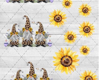 Sunflowers and Gnomes Waterslide Sheet
