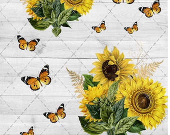 Sunflowers and Butterflies 2 Waterslide Sheet