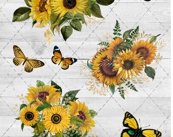 Sunflowers and Butterflies Waterslide Sheet