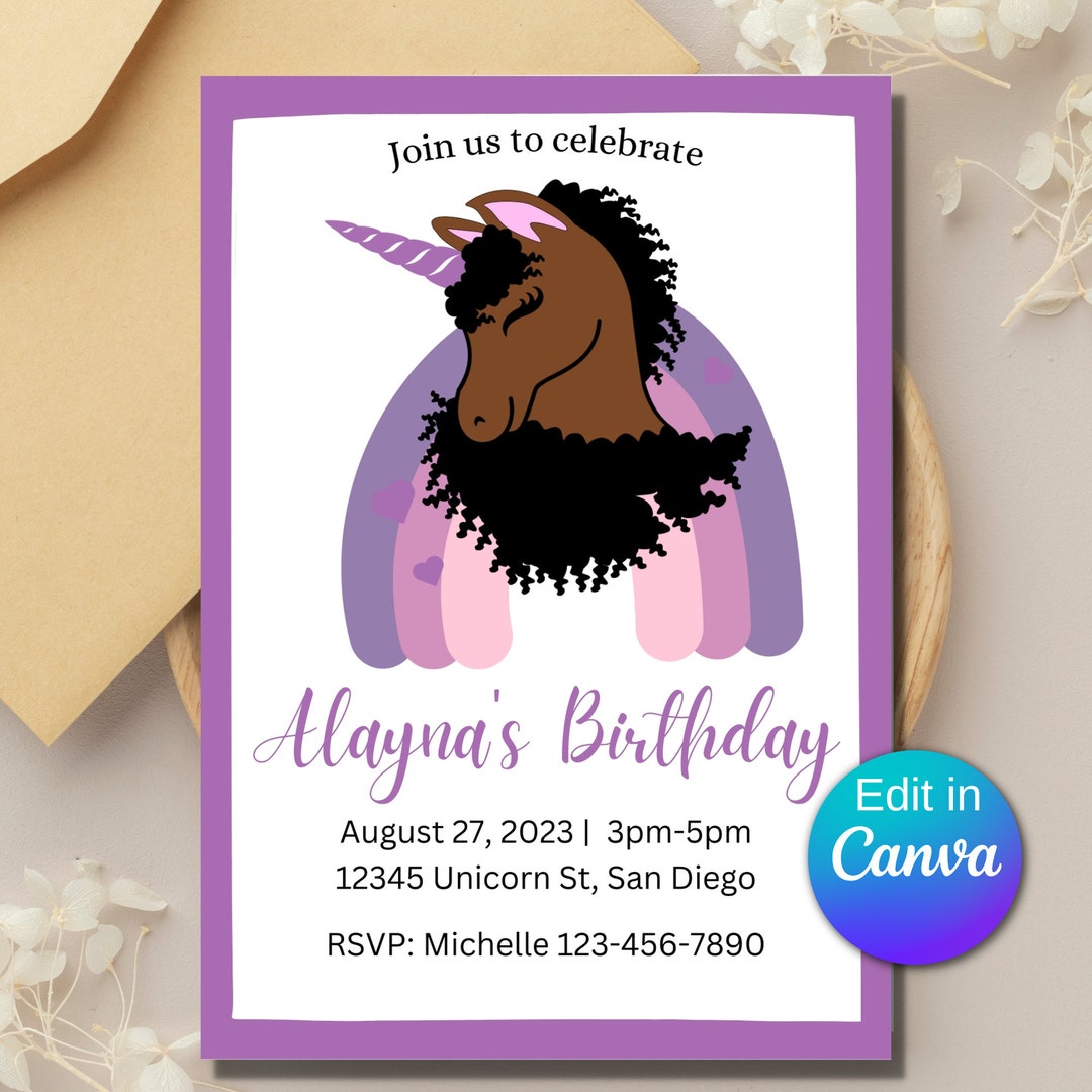 Unicorn Birthday Party for Girls Invitation, Boho Rainbow, Editable ...