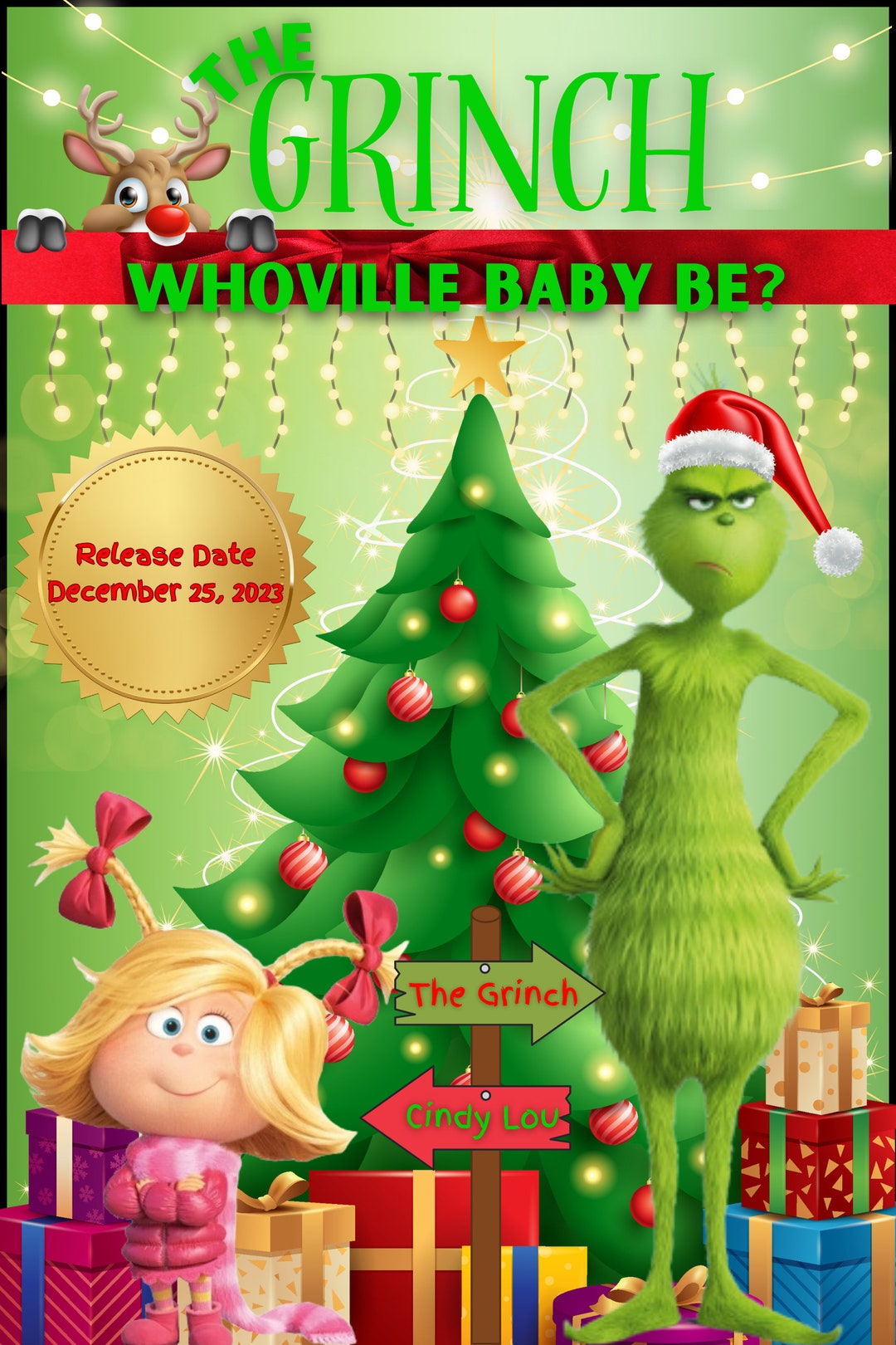 Grinch Inspired Gender Reveal Sign Baby Shower Invite Chip Bag