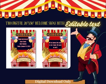 Circus Baby Shower Welcome Sign Invitation Diaper Raffle Chip Bag Gender Reveal Baby Girl Baby Boy Bundle