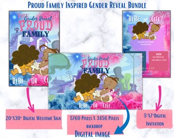 Bundle Proud Family Inspired Gender Reveal Baby Shower Digital Welcome Sign, Invitation, Backdrop