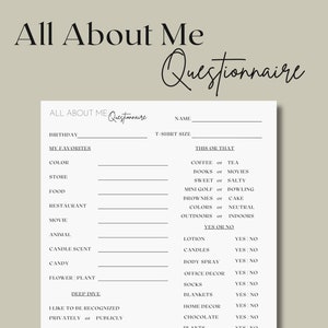 All About Me Get to Know Me Questionnaire Coworker Questions Favorites ...