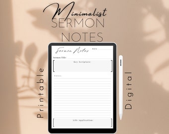 Christian Minimalist Sermon Notes | Digital | Downloadable | Printable |