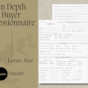 Buyer Questionnaire | Real Estate Seller Intake Form | Seller Information Sheet | Real Estate Listing Template | Realtor Intake | Canva