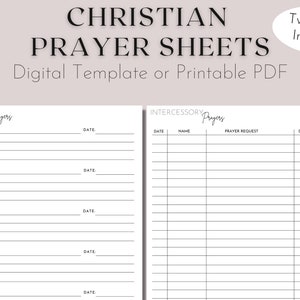 Christian Prayer Worksheets | Prayer Requests | Template | Intercessory Prayers | Digital | Downloadable | Printable |