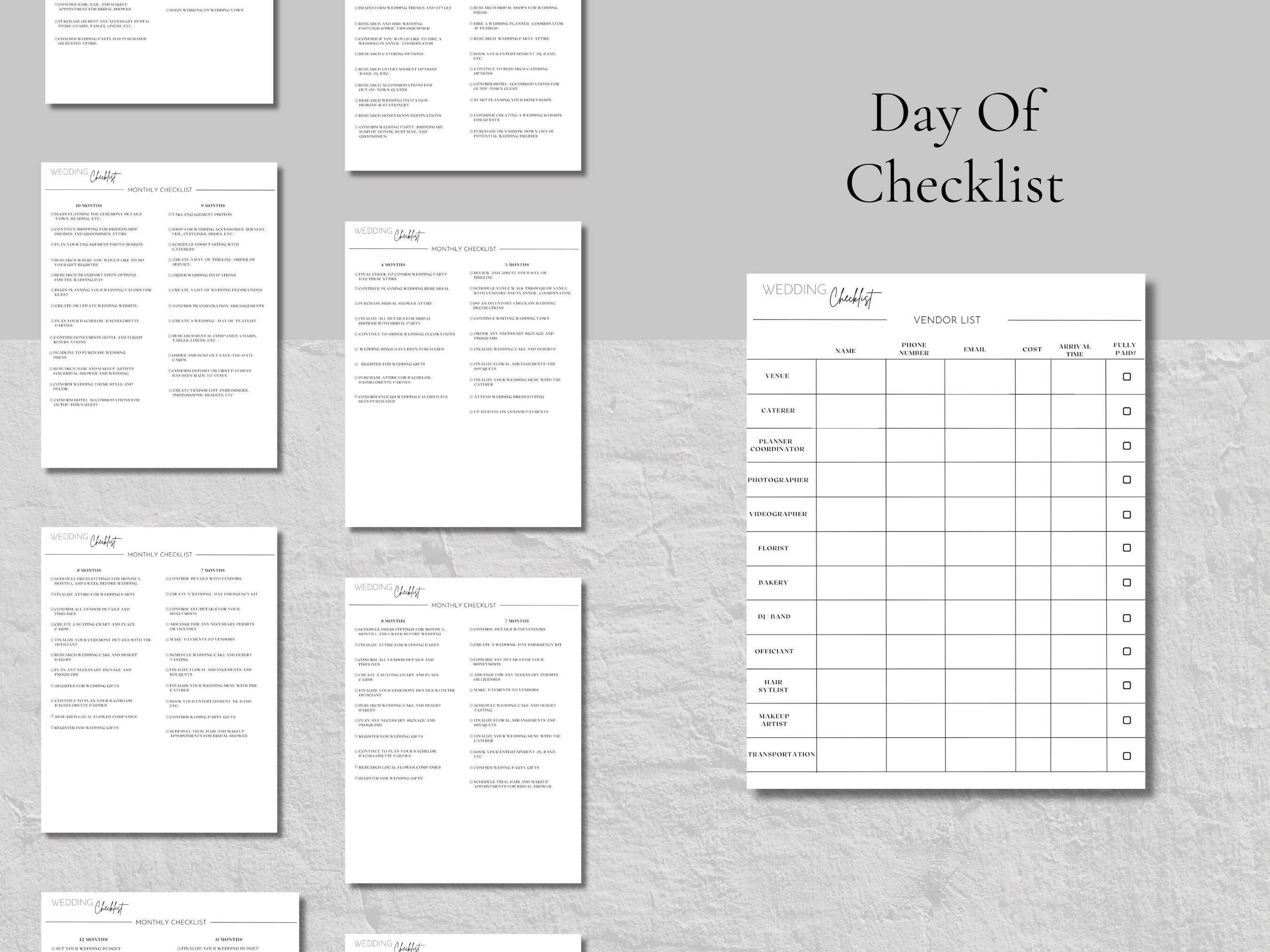 Wedding Checklist Printable Wedding Planning Checklist Wedding Vendor ...