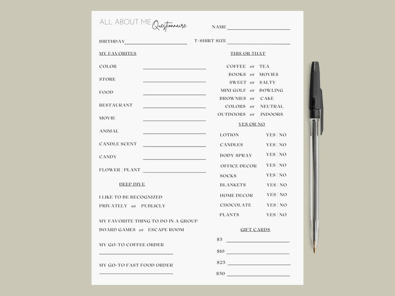 All About Me Get to Know Me Questionnaire Coworker - Etsy