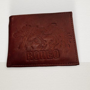 Texas Rodeo Western Cowboy Wallet Leather Billetera Piel Vaquera Rodeo Caballo