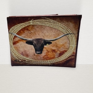 Texas Long Horn Bull Rodeo Cowboy Wallet Leather Billetera Piel Vaquera Toro