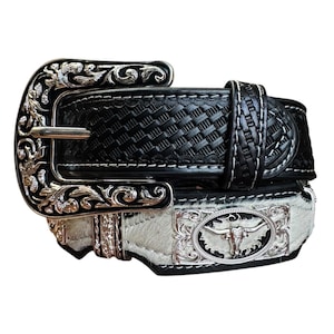 Western Rodeo Style Cowboy Belt with Concho Long Horn Bull Cinto Vaquero con Concho Toro