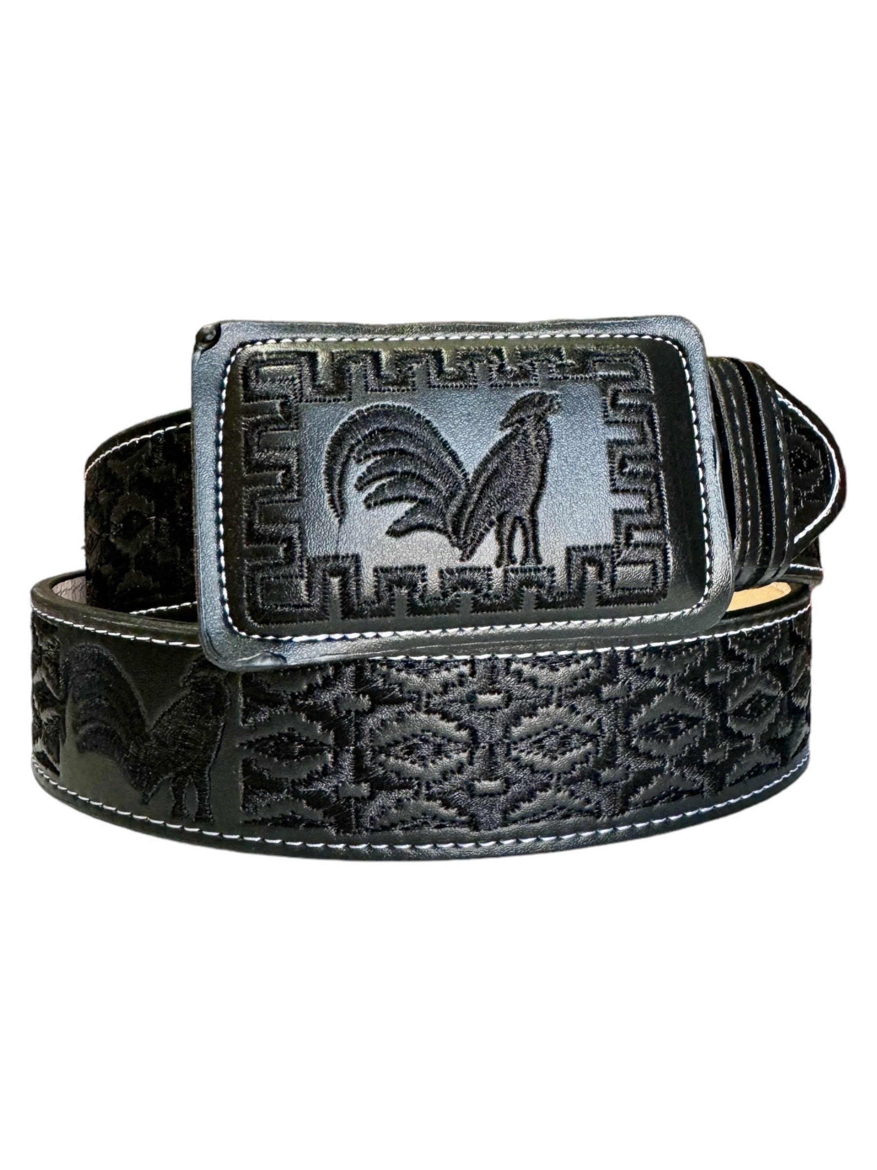 Cinto Charro bordado vaquero Gallo Western style embroidered belt with Rooster black