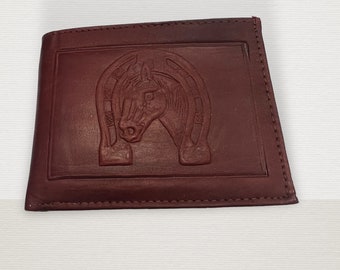 Faux Leather Bi-fold Wallet, horseshoe With Horse, Personalized