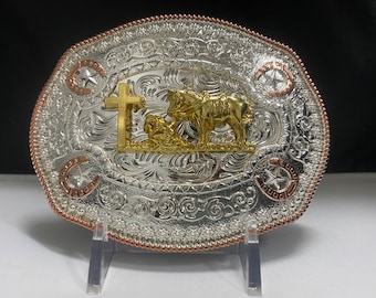 Christian Cowboy Praying Rodeo Western Cowboy Belt Buckle Hebilla vaquero rezando