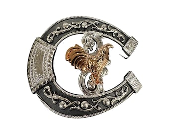 Vintage Mexican Sterling Silver Fighting Roosters Belt Buckle 925 Taxco Era 28g Vintage MMS Mexico Sterling Silver Turquoise Inlay Fighting  main image 3