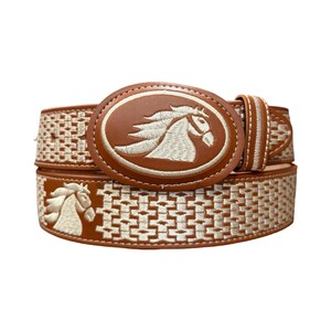 Cinto bordado vaquero con Caballo Cinto Charro piteado Cowboy Western style embroidered belt with Horse