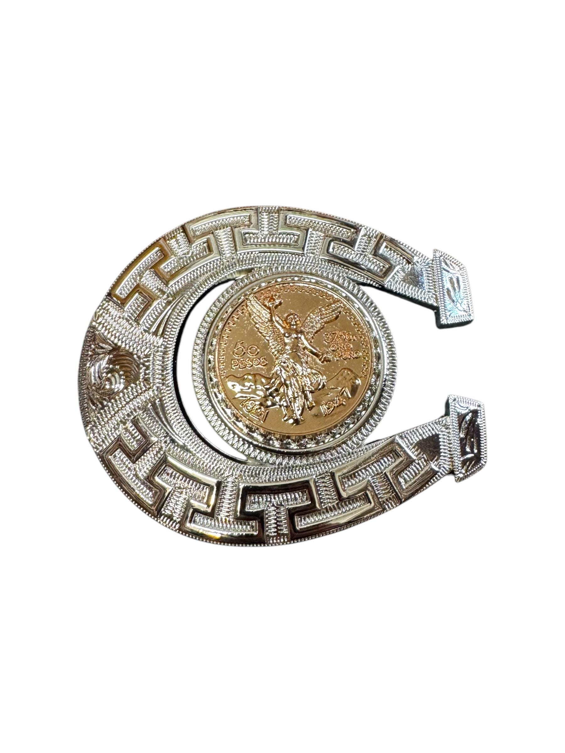 Vtg Lot of 3 Belts 2 Gold & Silver-Tone Coin 1 Black Vinyl Embossed Designs vintage belt buckles for sale main image 4