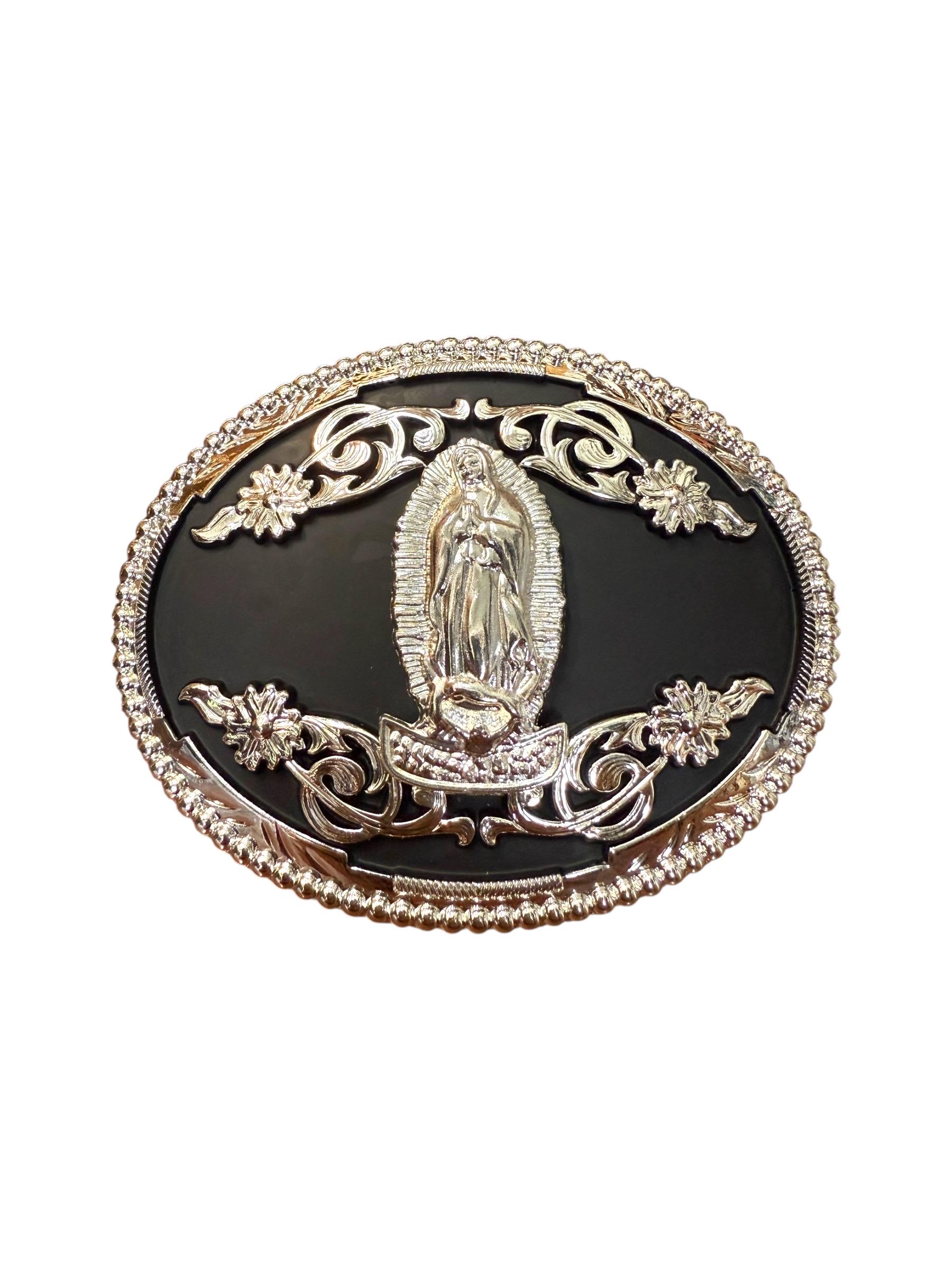 Made in Mexico Lady Guadalupe silvertone floral embossed buckle Guadalupe Belt - Etsy main image 2
