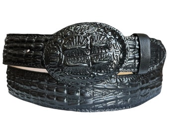 Crocodile western style leather belt Cinto Cocodrilo Lagarto de Piel