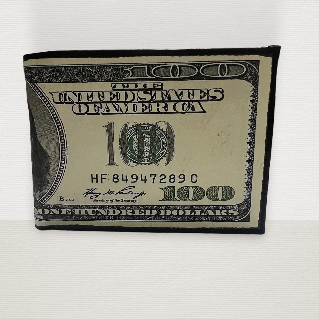100 Dollar Bill Painted Leather Wallet Handcrafted Billetera 100 ...