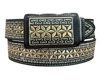 小物 CLANE MEXICAN BELT Aztec Cross Stitch Belt with Antique Nickel Buckle - w.kleinberg