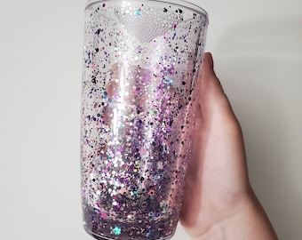 tazza di globo di neve viola e argento / tazza di globo di neve glitterata / tumbler globo di neve viola