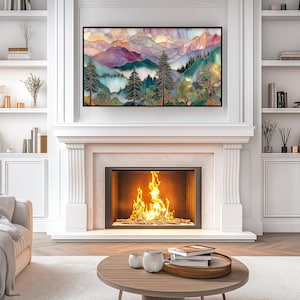 Scenic Olympic National Park TV art for office space — vibrant landscape with rich colors and serene elements for a calm setting.