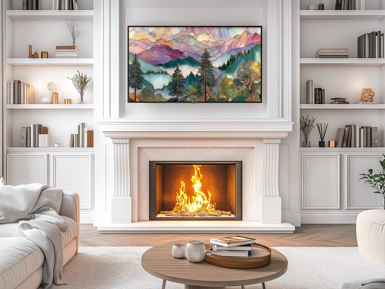 Scenic Olympic National Park TV art for office space — vibrant landscape with rich colors and serene elements for a calm setting.