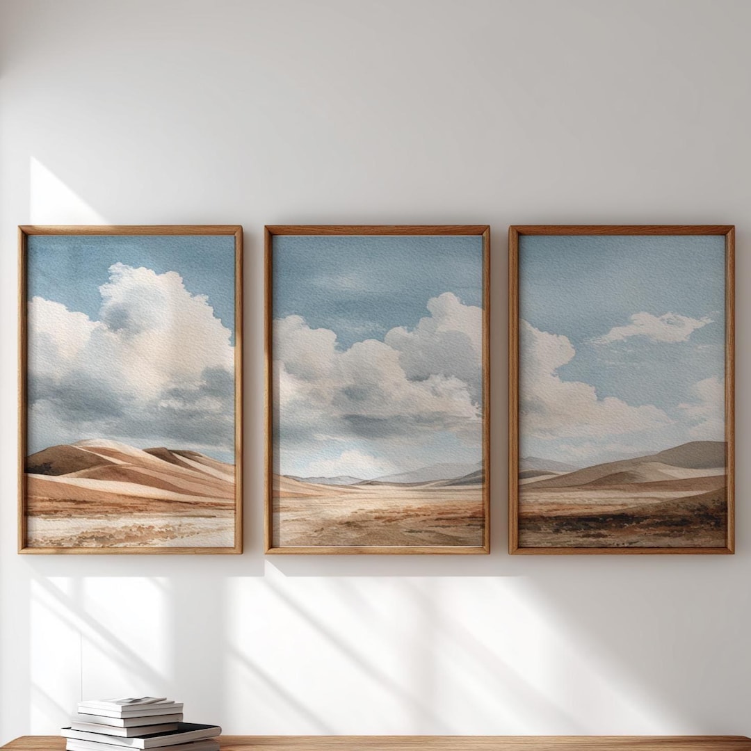 Desert Horizon Triptych Wall Art Set of 3 | Minimalist Watercolor ...