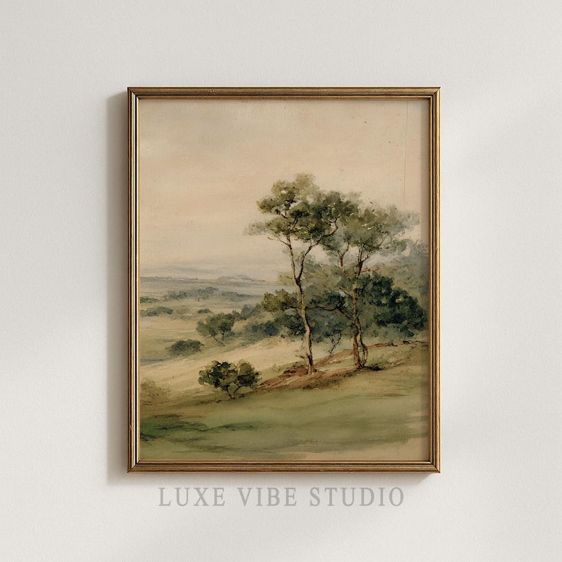 Scenic landscape wall art for living spaces — soothing three-piece bundle capturing serene nature views in rustic hues and watercolors.
